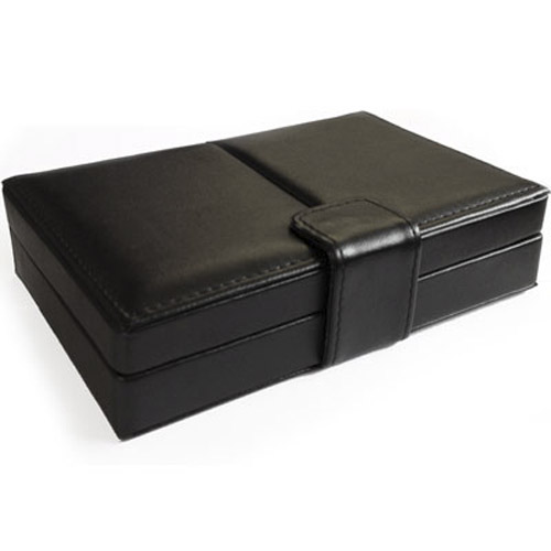 Black Faux Leather Cufflinks Storage Box Case With Satin Lining