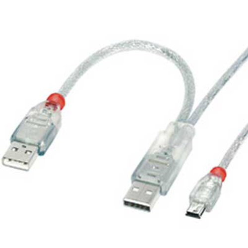 USB Cable Dual Power 2 x Type A to mini B USB 2.0, 1m