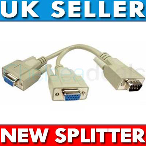 1 PC to 2 VGA SVGA Monitor Y Splitter Cable / Lead